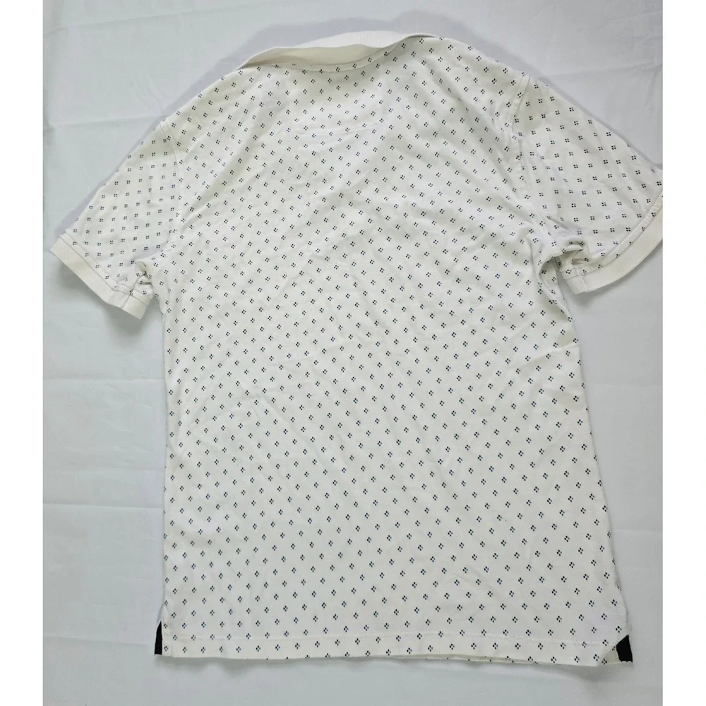 Banana Republic Luxury Touch Polo Shirt XXS Slim Fit White Blue Diamond Print